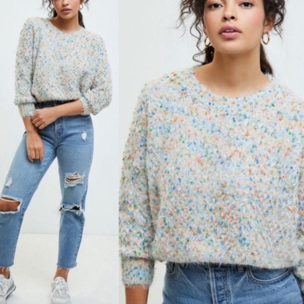 RAGA x Anthropologie Confetti Pullover Size Large Sweater Crewneck Soft Colorful